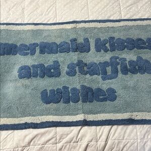 Blue and White Rug mermaid kisses and starfish wishes, coastal decor NWOT